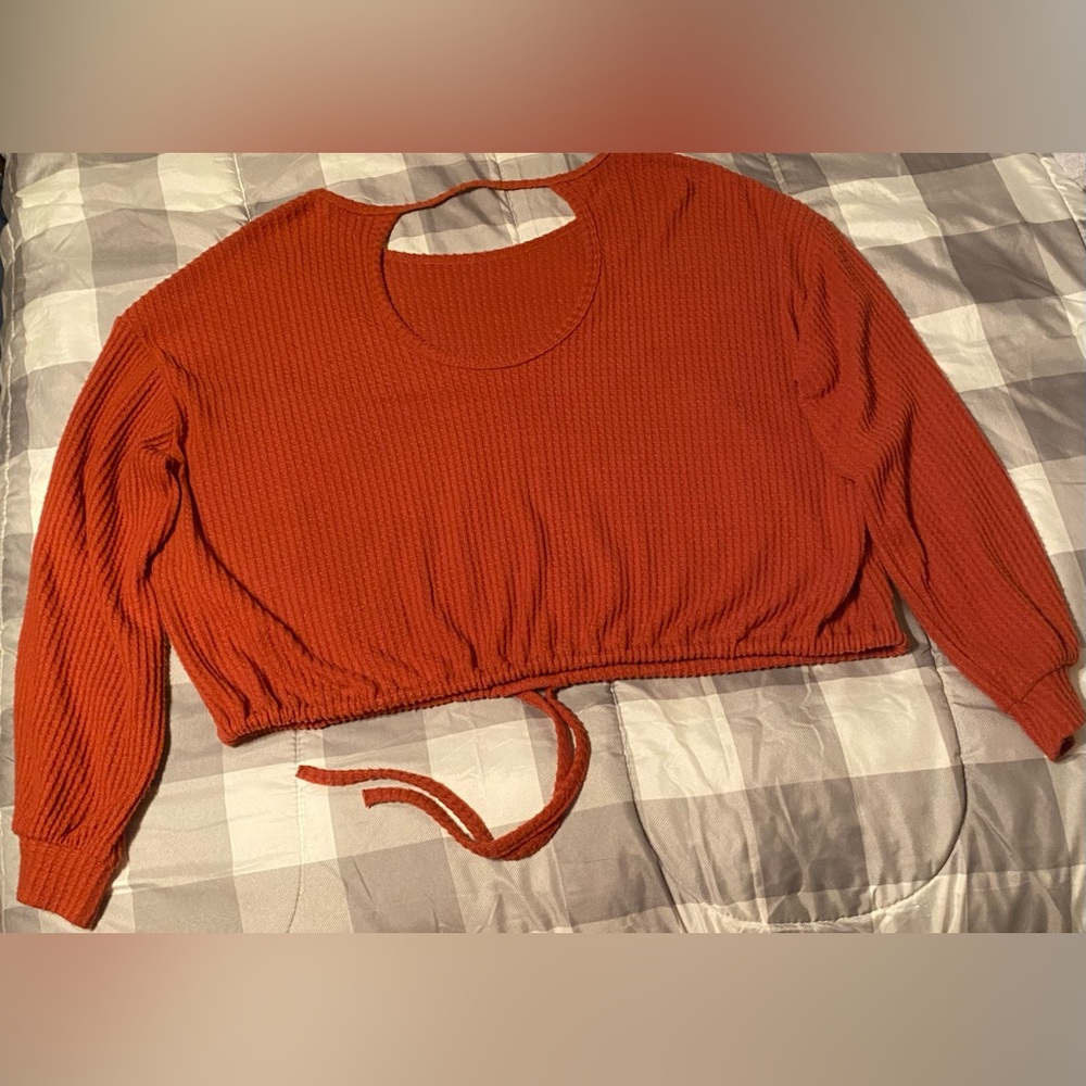Hollister orange sweater crop top with a open back